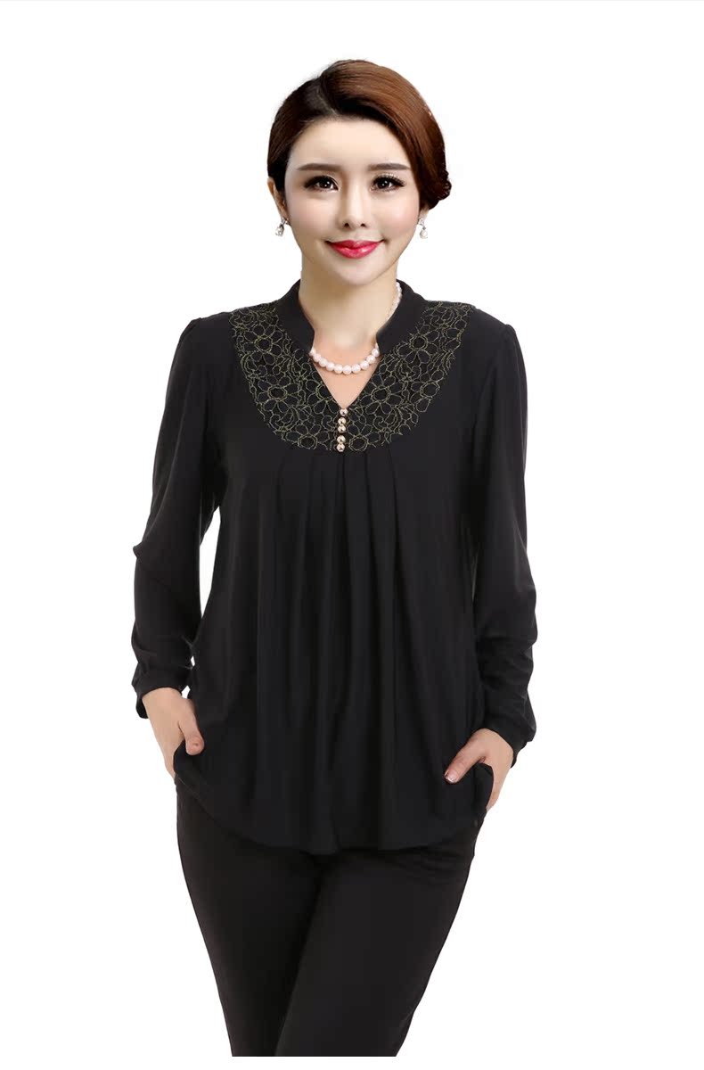 Quần áo phụ nữ trung niên mùa thu đáy quần áo mẹ dài tay áo thun quần áo mùa xuân và mùa thu 40-50 tuổi người trung niên kích thước lớn áo khoác trung niên nữ u50