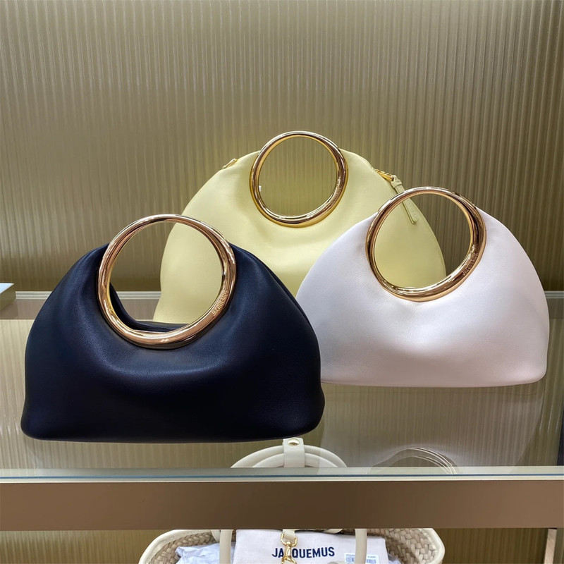 French Niche Design Light Luxury Jacquemus New Handbag with Ring Handle, Shoulder Crossbody Genuine Leather Evening Bag French Niche Design Light Luxury Jacquemus New Handbag with Ring Handle, Shoulder Crossbody Genuine Leather Evening Bag