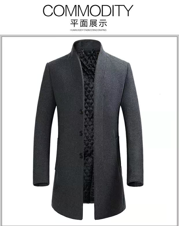 Yalu áo len cashmere dài giữa nam cộng với cotton dày tự trồng len áo khoác nam đứng cổ áo khoác áo khoác kaki nam