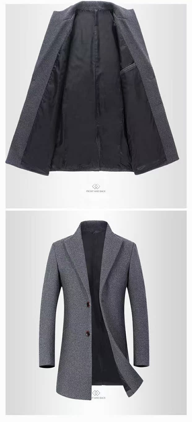 Yalu kinh doanh áo khoác cashmere nam phù hợp với cổ áo mỏng Nizi áo dày trong phần dài áo len len mùa đông áo khoác nam