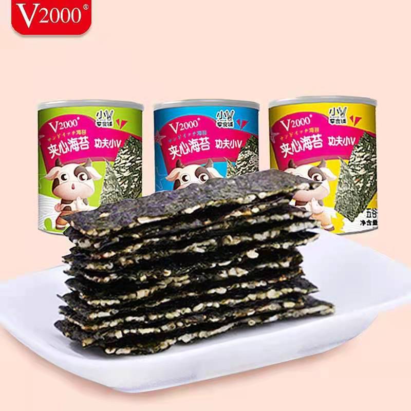 V2000 sesame nut sandwich seaweed grain nutrition laver children pregnant women ready-to-eat leisure snacks 40g cans