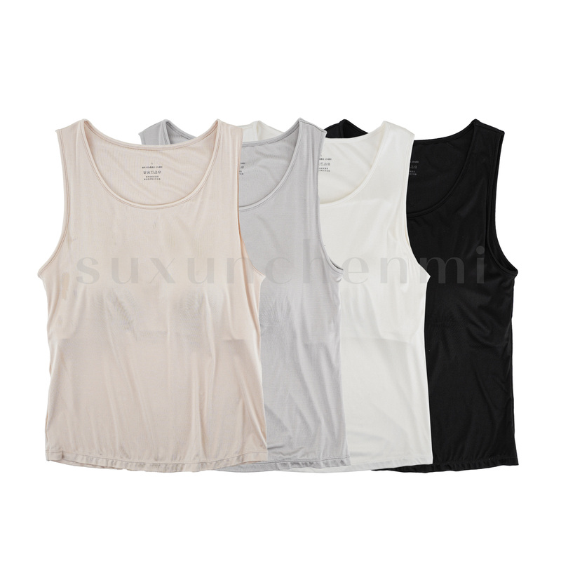 [Old Xu Is Here] Mulberry Silk 42-Needle Ultra-Fine Stretch Knit Silk Two-In-One Vest with Beautiful Back Design 389
