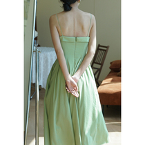 nicepeople green French sundress womens summer long design sense thin waist thin over-the-knee dress