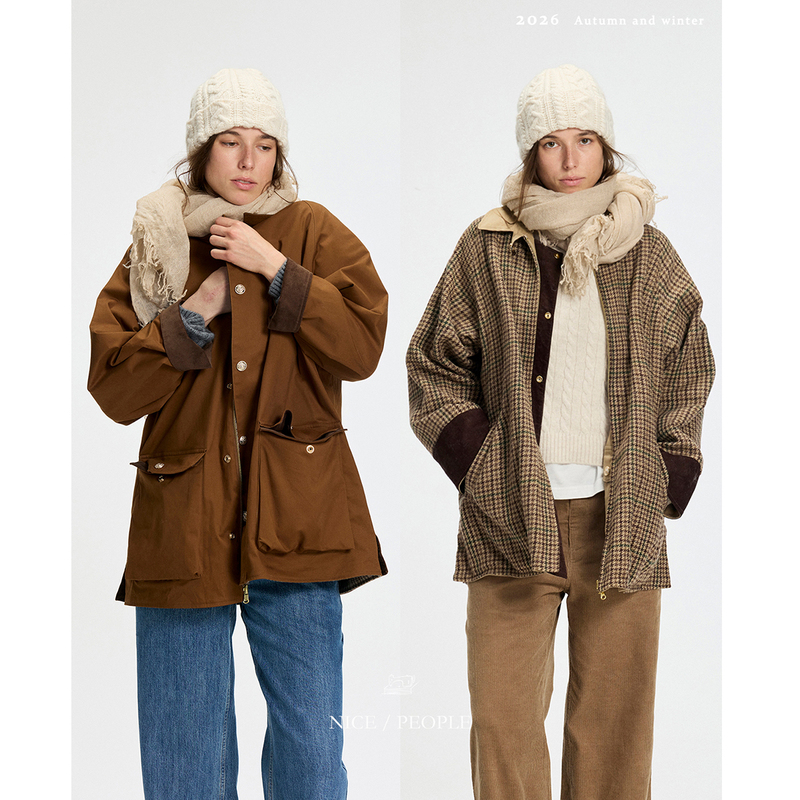 Nice People Reversible Lapel American Retro Hunting Style Jacket Vintage Coat