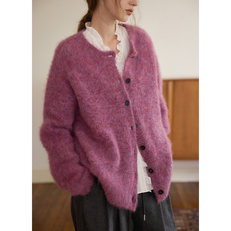 Nice People Heavy-Weight Alpaca Wool Lazy Loose Long-Haired Knit Cardigan