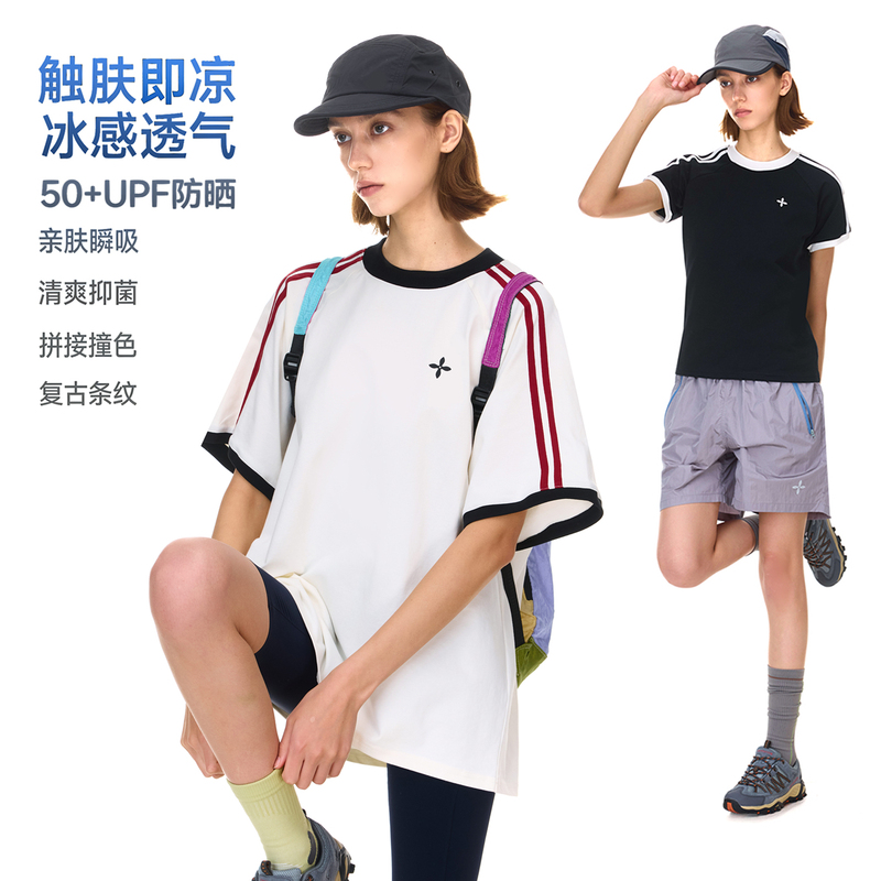 Chosen1 Ch Cross Stripe Patchwork Short-Sleeve Men's Outdoor Quick-Dry Cool T-Shirt Women's Couple Sun Protection Tee Trendy