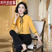 Early autumn wide leg pants set women's 2019 new socialite temperament slim foreign style high cold royal sister wind two-piece shirt