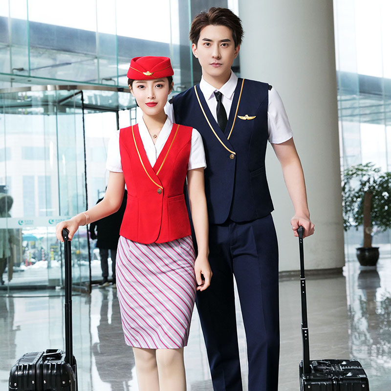 Professional suit female 2020 spring and summer men's and women's same vest suit stewardess uniform high-speed rail airline flight attendant clothing