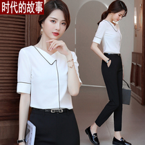 Professional chiffon shirt women's summer short sleeve 2019 new v-neck design feeling small white coat Korean style shirt