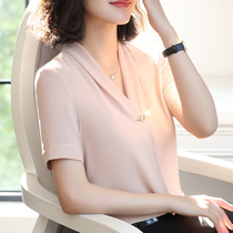 2020 new v-neck shirt women's short sleeve chiffon shirt summer OL fashion casual coat business shirt skirt