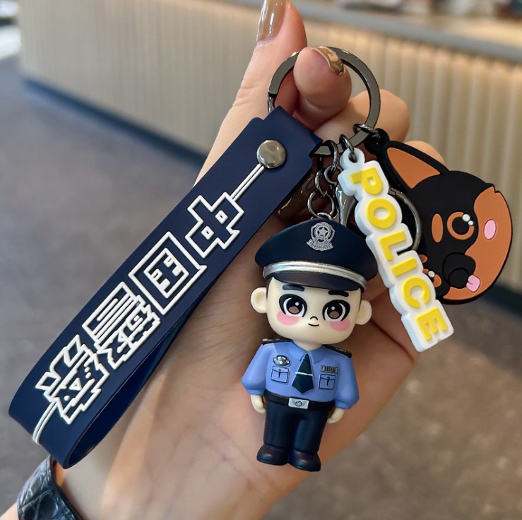 Police Officer Figurine Keychain Pendant Toy Traffic Police Uncle Police Memorabilia Car Keychain Ornament