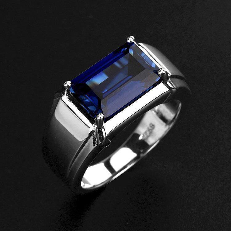 Feihong's New Emerald Rectangular Men's Open Ring, Simple, Stylish, Business-Like, and Bold Men's Adjustable Ring