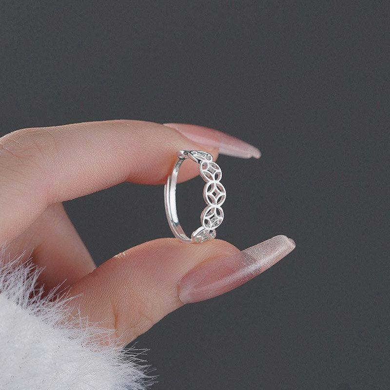 S999 Pure Silver Coin Ring for Women, New Chinese Style, Unique Niche Design, Artistic Style, Open Ring, Wholesale