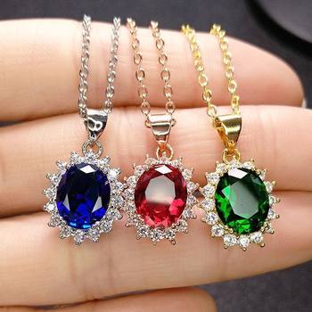 Feihong Sunflower Full Diamond Princess Diana Pendant Low-Luxury Imitation Emerald Necklace Garnet Ruby Princess Necklace