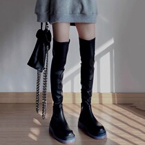 Factory direct sales ~ genuine leather over-the-knee boots womens thick-bottomed Martin boots package legs thin elastic boots motorcycle boots