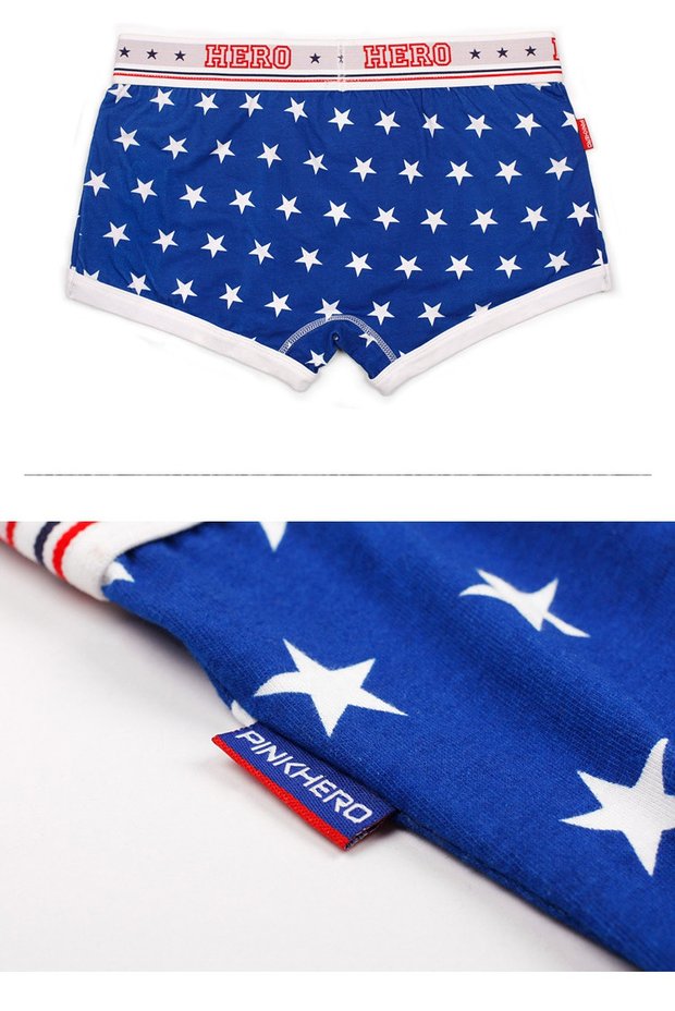 2 包邮 Thương hiệu Tide Harajuku Châu Âu và Hoa Kỳ ngôi sao sọc nam boxer cotton thắt lưng thấp những người yêu thích quần đùi tam giác quần chip đôi