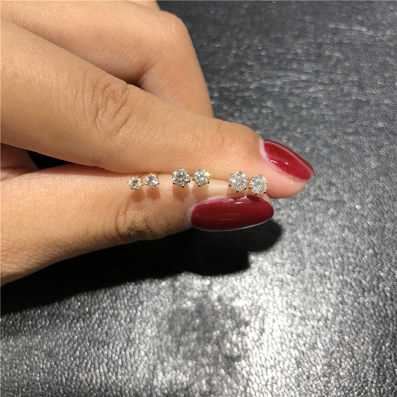 18k gold diamond earnail natural South African real diamond sheet only single one 5 points 10 points 15 Classic six claws inlaid earrings