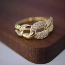 INS popularity tidal wave personality in ancient wind 18K gold total 11 5 points diamond ring personality thick gold chain ring