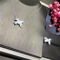 Bow 50 points 1 carat T square ladder square square natural real diamond 18K white gold adjustable clavicle necklace ring
