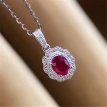 18K Platinum walled inlaid with four claws oval ruby 50 Diamonds 5 Pendant Pendant Subtemperament GRC Pass