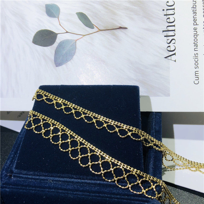 Japan Seiko 18K gold rice beads Woven Lace Gold Ball Lock Bone Chain Tide Female reduction Neck Collar Adjustable necklace