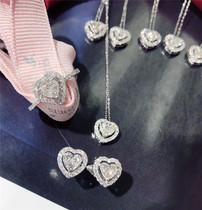 Double-layer love heart-shaped ratio heart 60 points diamond 18K white gold gold earrings 30 points pendant necklace made in Japan