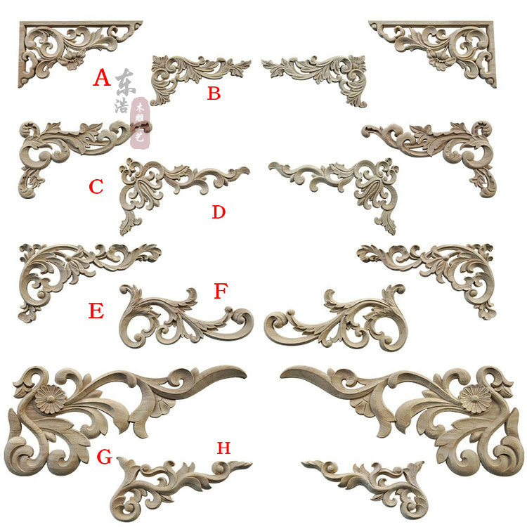 East Yang Wood Carving European Style Corner Flower Solid Wood Furniture Cabinet Door Wardrobe Background Wall Flower Pieces Wood Flower Decoration Wiring Wiring-Taobao