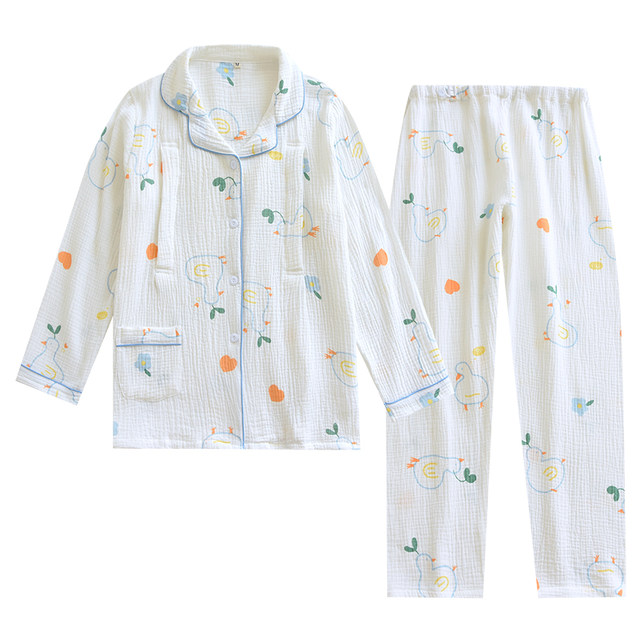 Confinement clothes spring and autumn pure cotton gauze postpartum spring and summer thin section large size 200 pounds nursing pajamas March 3 and 4