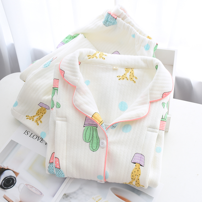 Pure cotton month clothes spring and autumn postpartum thickened air cotton 23 months winter lactation breathable lactation pregnant pajamas women
