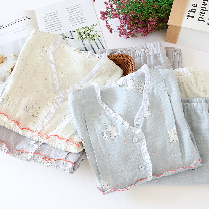 Moon Subsuit Xia Bo Postnatal Spring Autumn Pure Cotton Cotton Cloth All-cotton Sucking Sweat 45 May Breastfeeding Pregnant pregnant woman's pyjamas