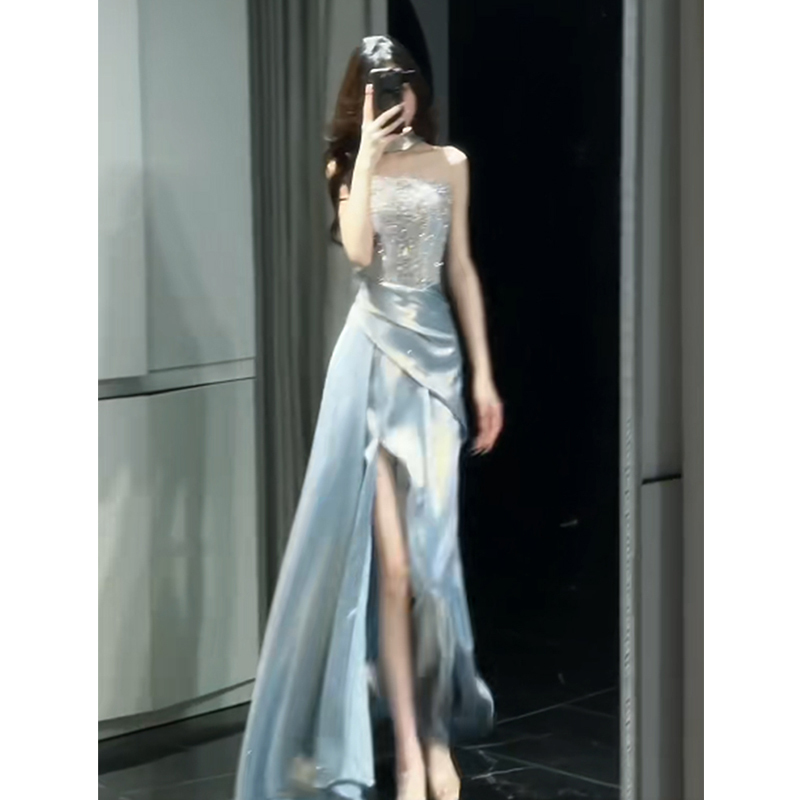 High-End Strapless Sparkling Evening Gown for Women, Suitable for Banquets, Sophisticated for Coming-Of-Age Ceremonies, Birthday Hosting, Socialite Events, Talent Shows, and Engagements High-End Strapless Sparkling Evening Gown for Women, Suitable for Banquets, Sophisticated for Coming-Of-Age Ceremonies, Birthday Hosting, Socialite Events, Talent Shows, and Engagements