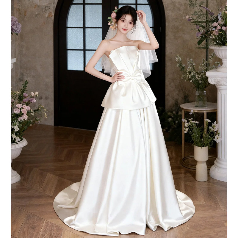 White Strapless Evening Dress for Women 2026 New Style for Marriage Registration, Light Wedding Dress, Engagement Robe, Bride's Birthday, Coming-Of-Age Ceremony White Strapless Evening Dress for Women 2026 New Style for Marriage Registration, Light Wedding Dress, Engagement Robe, Bride's Birthday, Coming-Of-Age Ceremony