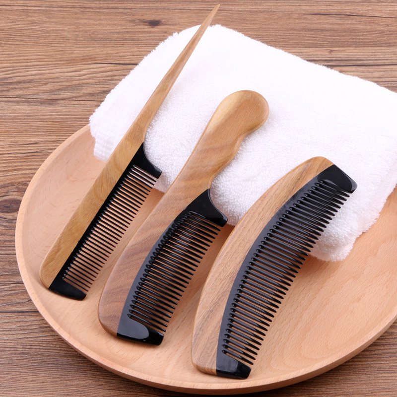 Green Sandalwood Horn Comb Natural Massage Comb Tips Tail Beauty Hair Comb Home Wood Comb Antistatic Hair Loss Comb