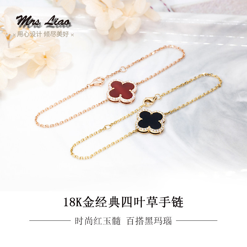 The straw diamond bracelet female 18 k real diamond custom black manufactured red cord marrow simple single flower