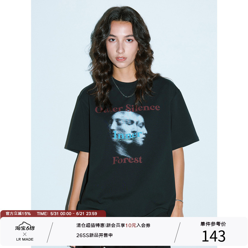 Lr Made 26Ss Cooling Sorona ®   Phantom Stereo Portrait Pattern Round Neck Short-Sleeved Printed T-Shirt