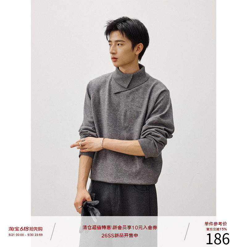 Lr Made Irregular Double-Layer Collar Warm Wool Long-Sleeve Base Layer Turtleneck Sweater Knitwear
