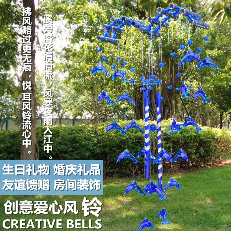 Hot Pins Creativity Imitation Crystal Love Blue Dolphin Wind Bells Hanging Accessories Day Style Metal Birthday Gift Gifts