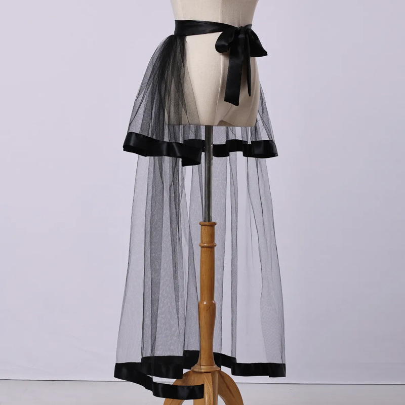 Cross-Border Amazon Sheer Classical Half-Length Dress with Tulle Double-Layered Ribbon Hem Party Ball Gown