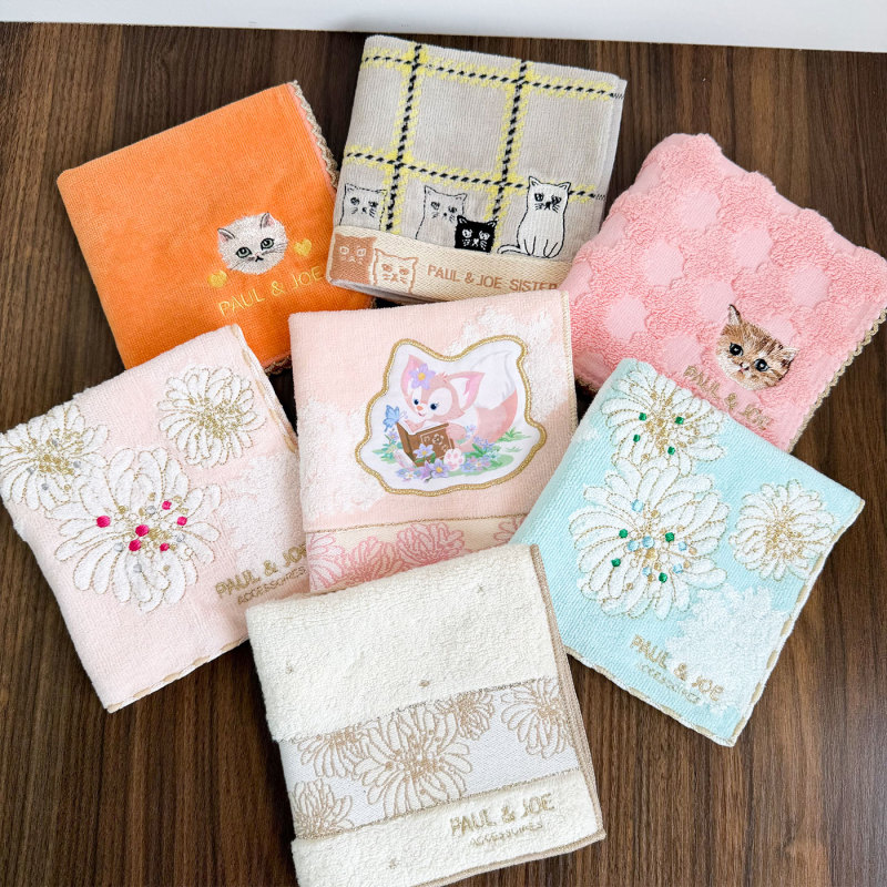 Japanese-Style Cat Embroidery Pure Cotton Square Towel 25cm Soft Absorbent Small Towel Face Towel Hand Towel Children's Face Towel