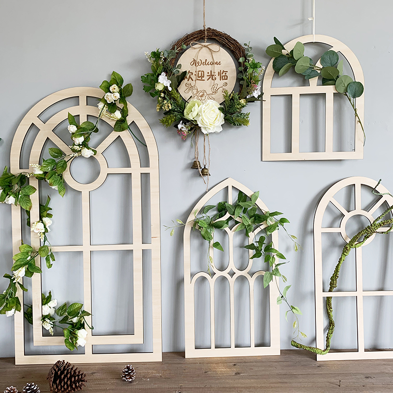 Window home decorations ornaments props display display stand fake window wall hanging creative wooden wedding booth