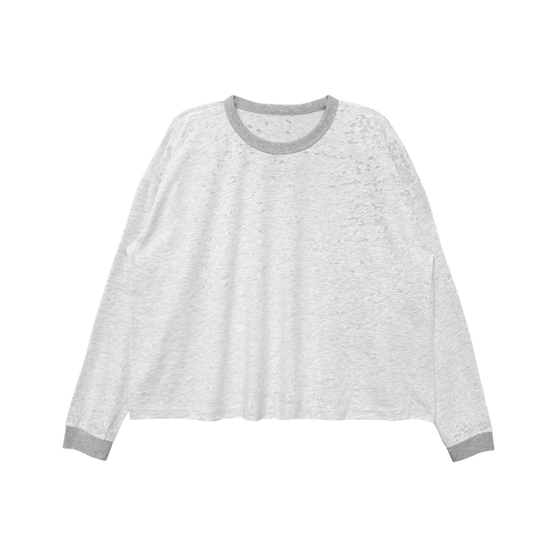 (Long Sleeve) Distressed, Worn, Ripped, Single-Stitched Long Sleeve Top with Special Craftsmanship, 120 Grams (Long Sleeve) Distressed, Worn, Ripped, Single-Stitched Long Sleeve Top with Special Craftsmanship, 120 Grams