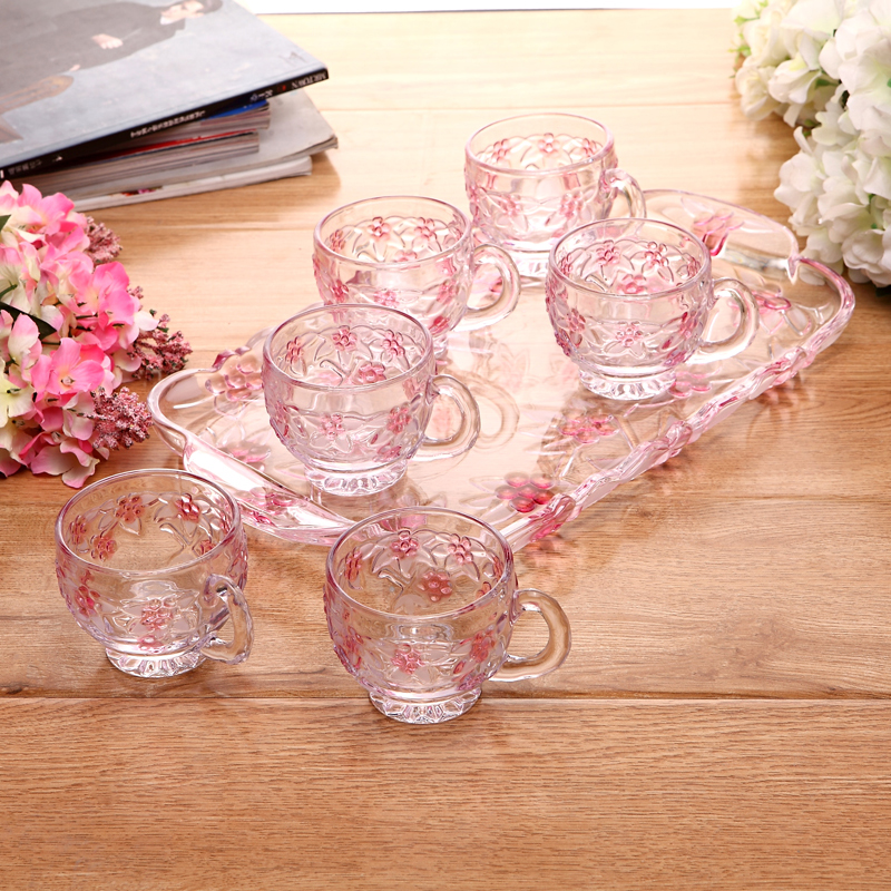 Lead-free crystal glass set Household European-style water set Glass tray 7-piece cup set