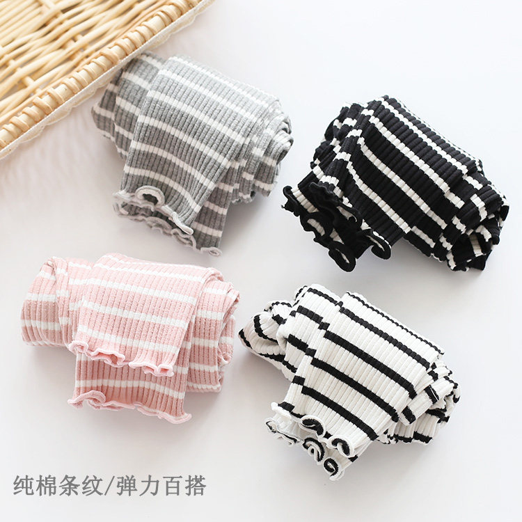 Children's striped cotton bottle spring and autumn girls strength trousers baby wearing pencil pants outside