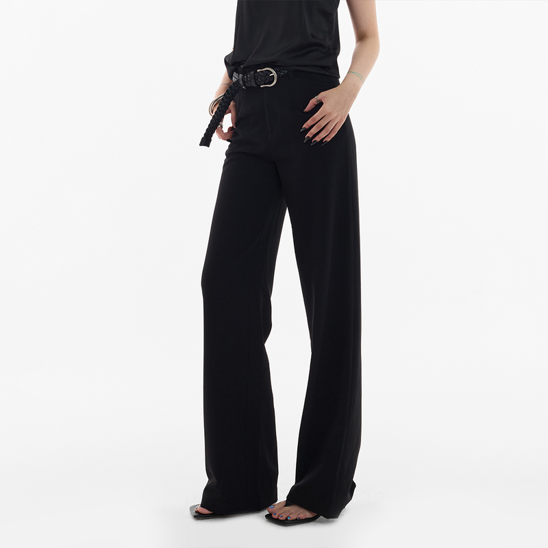 Ourhour Classic Wardrobe Mid-High Waist Straight-Leg Suit Pants for Women Spring and Summer Wrinkle-Resistant Slimming Straight-Leg Floor-Length Pants