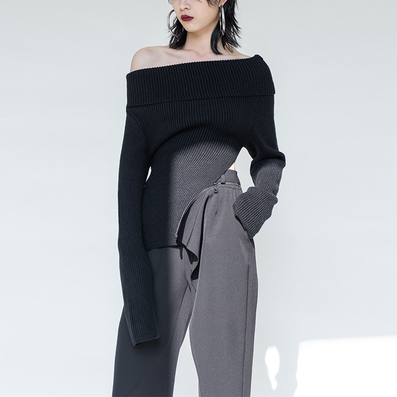 ourhour original design is lined with a shoulder open fork and a black needled outside wearing a sweater women's spring and autumn