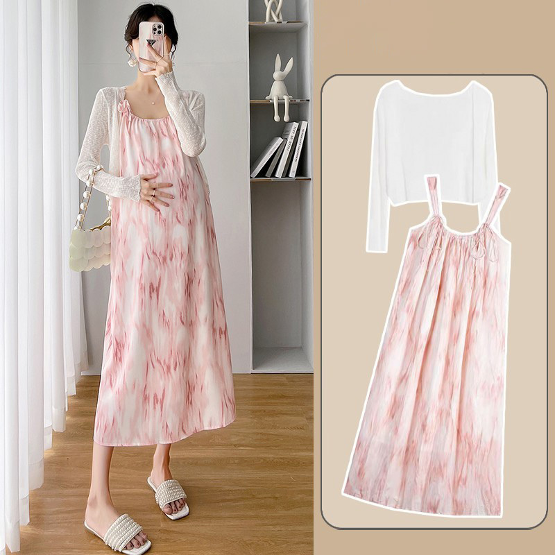 British Dhwa Maternity Dress 2026 Spring and Summer New Fashion Sun Protection Cardigan Floral Mid-Length Skirt