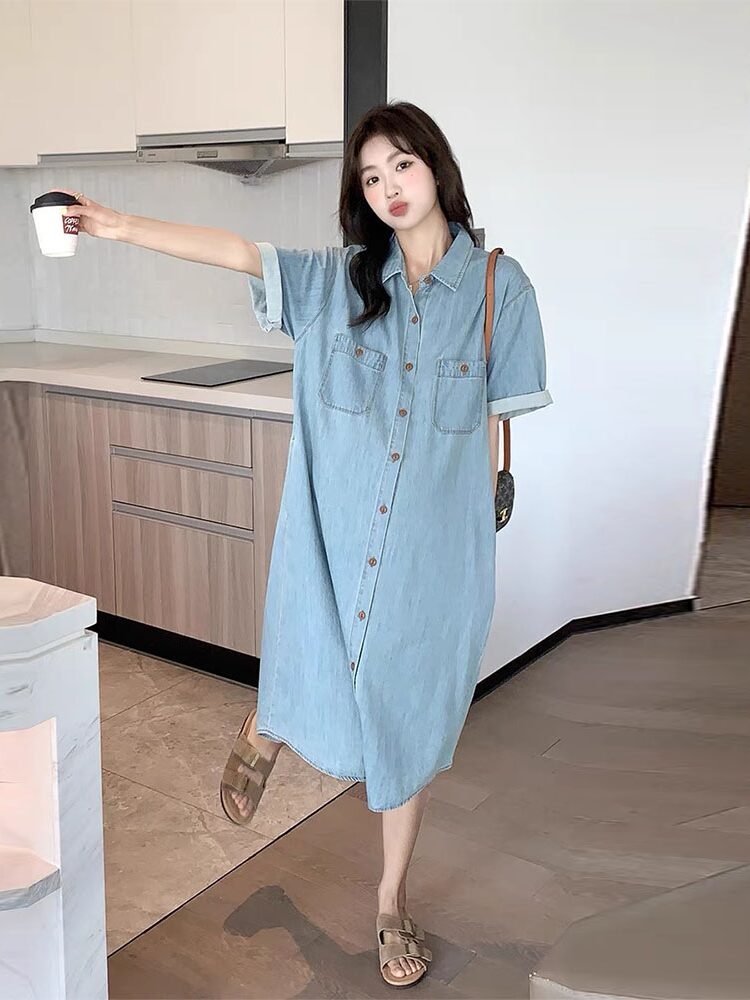 NEXT ROAD BRITISH COLLABORATION MATERNITY DRESS SUMMER SHIRT DRESS TENCEL FASHION CASUAL LOOSE DENIM SKIRT