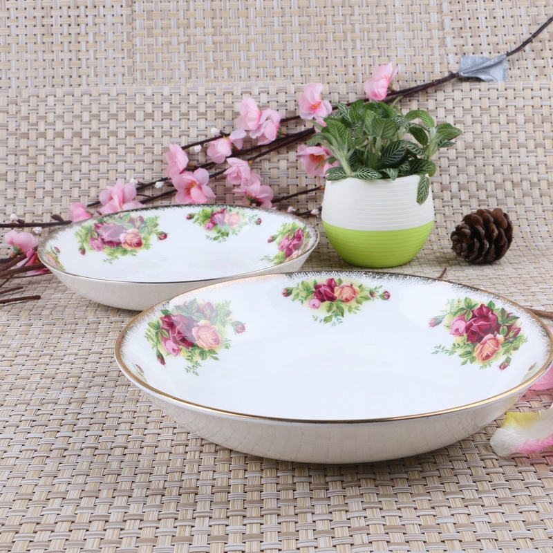 Tangshan Longchang Bone China English Classical Household Tableware Sophie Garden Dinner Plate Dish Plate Handmade Gold-Edged Rose