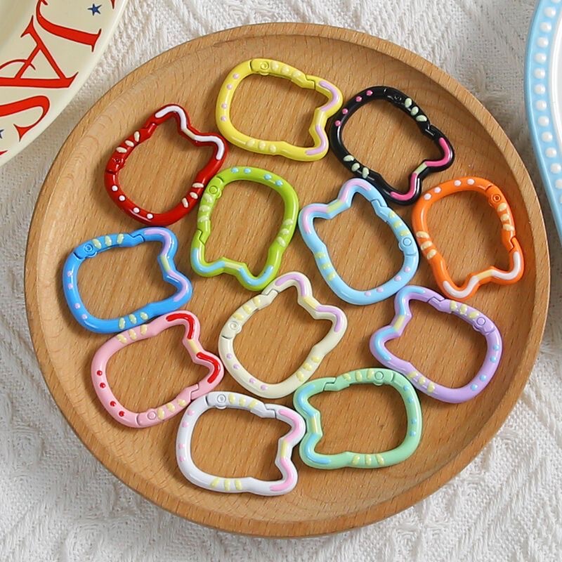 Colorful Oil-Drip Hand-Painted Cat Spring Buckle Open Ring Spring Coil Keychain DIY Accessories Alloy Connecting Ring
