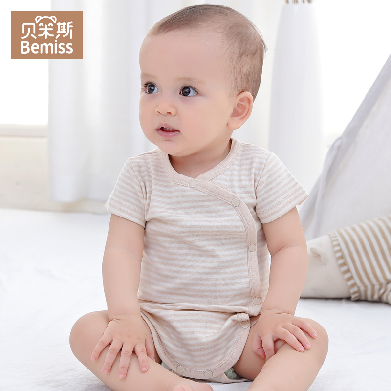 Baby triangle bag fart clothes pure cotton summer thin section baby short-sleeved romper newborn color cotton jumpsuit summer clothes